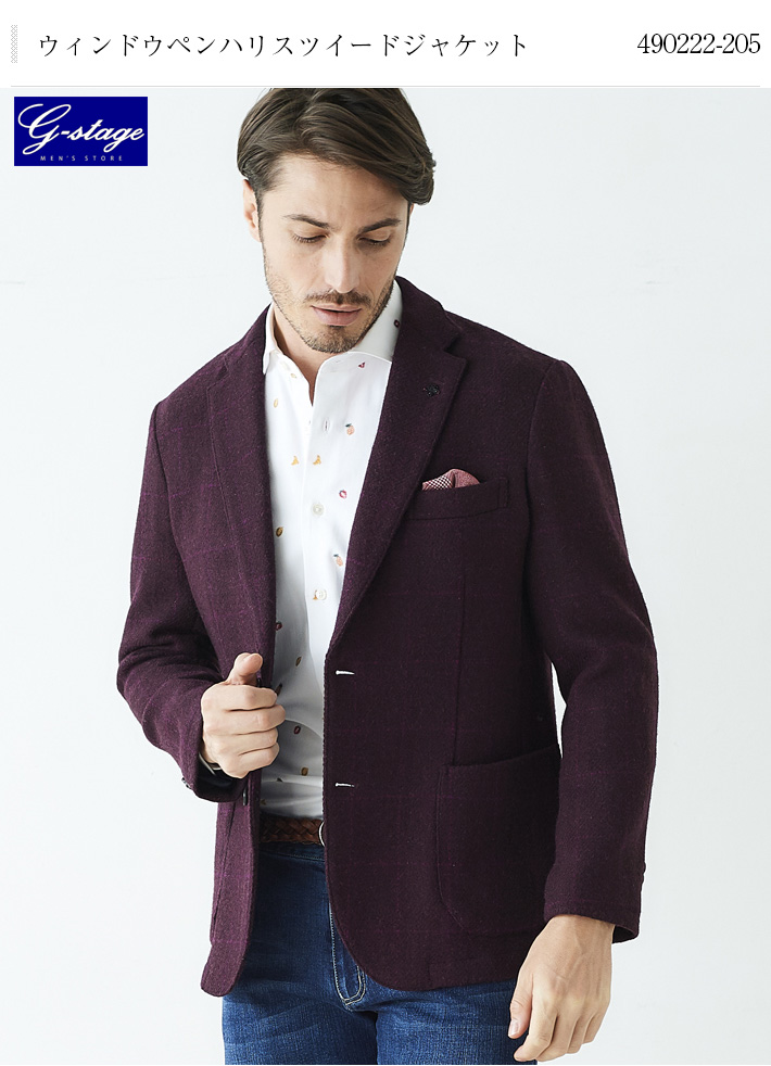 Sale ウィンドウペンハリスツイードジャケット 英国 ワイン 5 G Stage ジーステージ メンズウエアg Stage