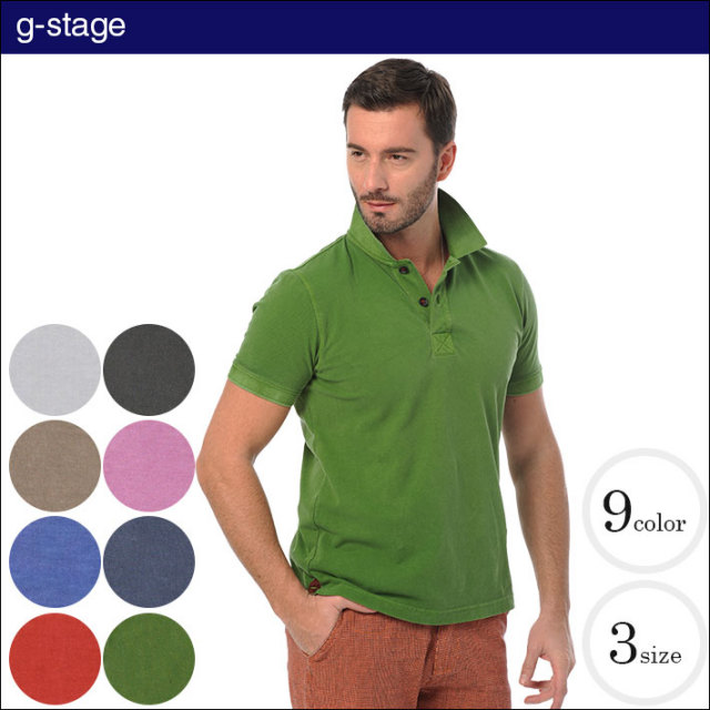 【g-stage】メンズ　顔料染め洗い加工ソフトコットン半袖化カラーポロシャツ　131564　ジーステージ