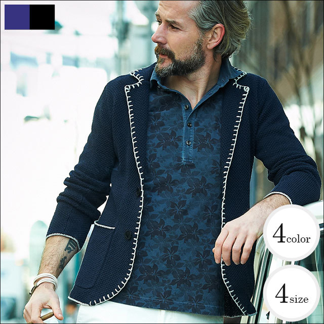 G-stage(ジーステージ) ギマコットン100%ニットジャケット　ネイビー　グレー 550730