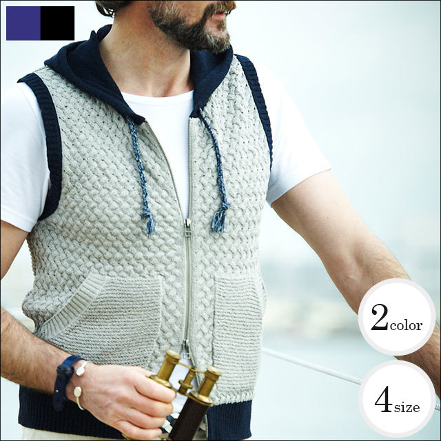 G-stage(ジーステージ) GIMAコットンフーデッﾄニットベスト　全2色（グレー　ネイビー） 550731