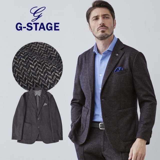 ウール,ジャージ,ジャケット,ヘリンボーン,ストレッチ,セットアップ,別売り,カジュアル,スーツ,630201-009,G-stage,ジーステージ