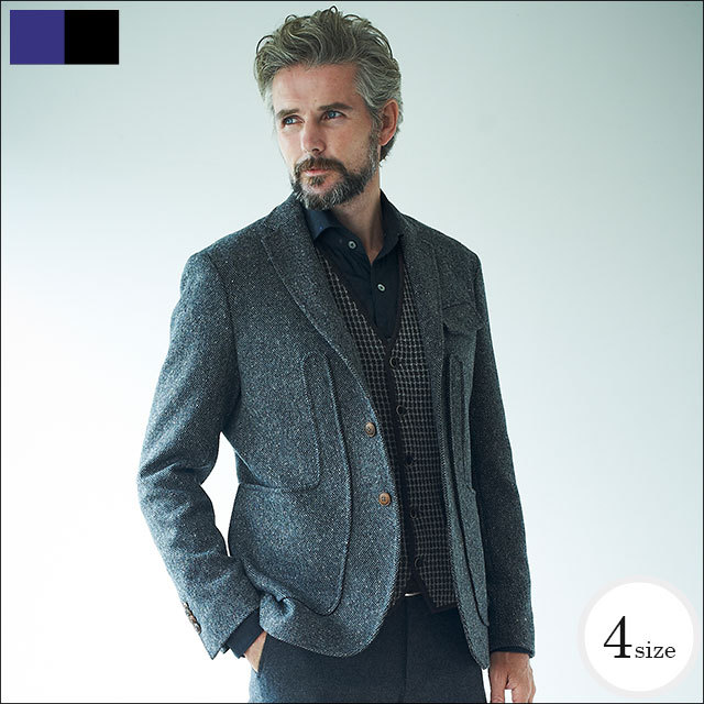 g-stage(ジーステージ) イタリア製 ウッドボタン ホームスパン ツーイード ノーフォーク ハンタージャケト  640262